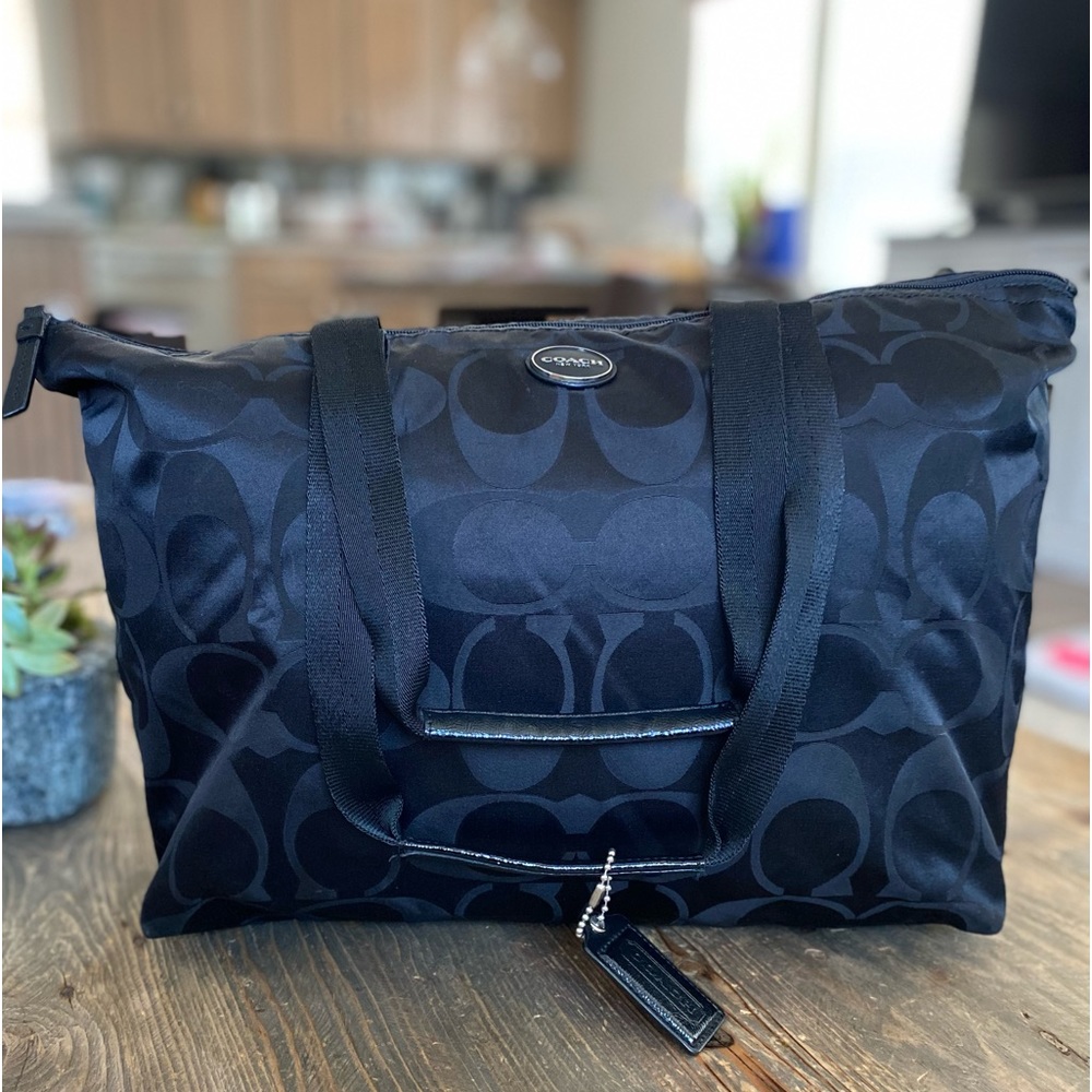 COACH WEEKENDER TOTE GETAWAY NYLON SHOULDER BAG TRAVEL GYM BLACK PACKABLE